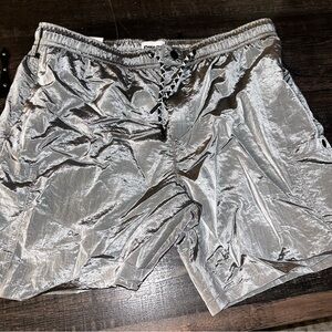 DKNY Men’s Metallic Silver Cargo Shorts Sz Large Drawstring Pocket